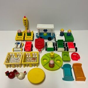Vintage Fisher-Price Little People Lot- Figures, Furniture & Vehicles